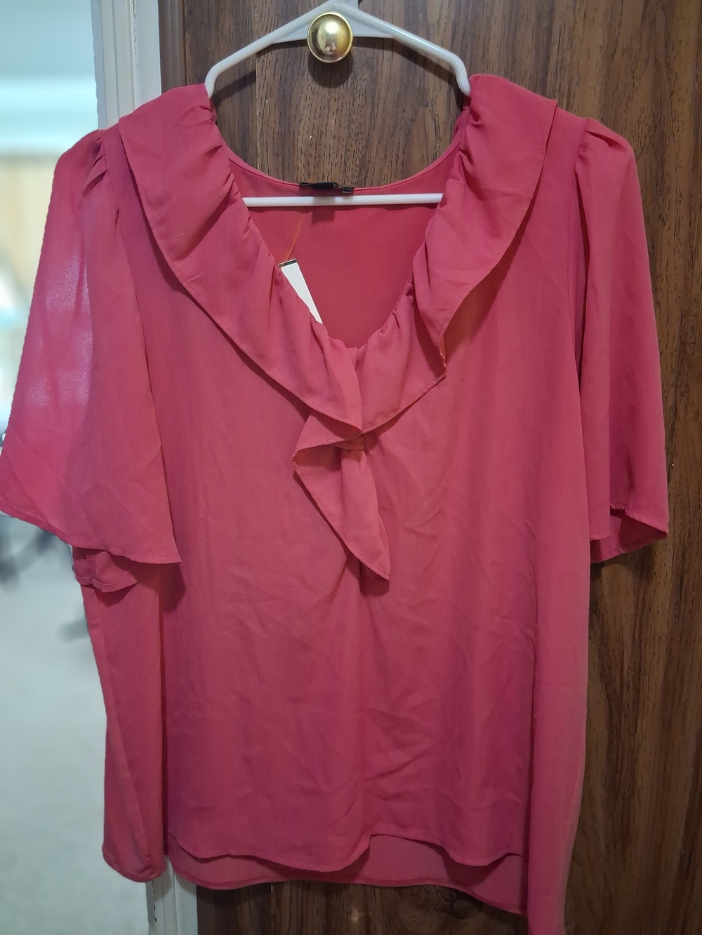 Ann Taylor Pink Ruffle V-Neck Flutter Sleeve Blouse